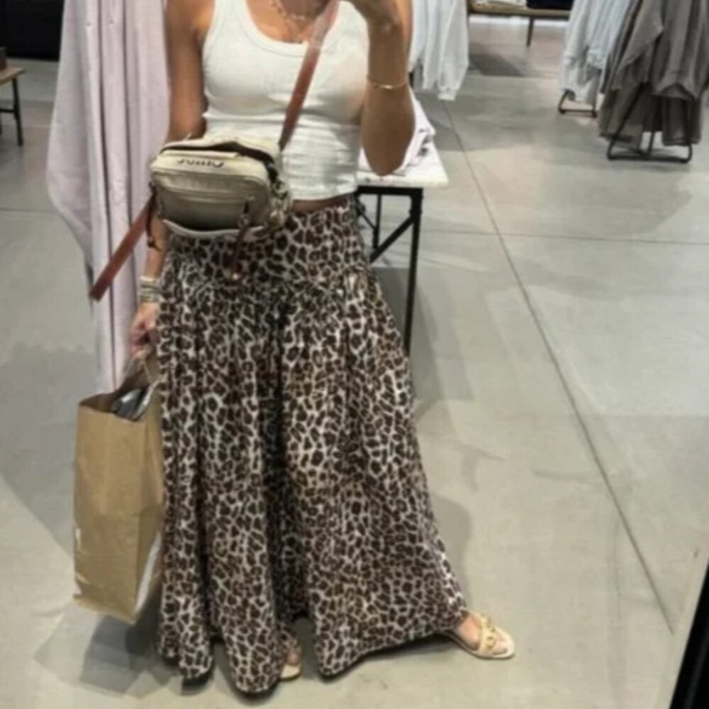 Anthropologie Mare Mare Basque-Waist Maxi Skirt Leopard Animal Print Size XL NWT - Picture 8 of 12